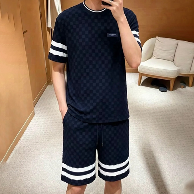 lv louis vuitton damier jacquard terry short sleeve t-shirt